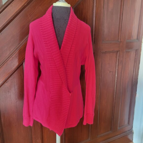 Jones New York Signature Large Pink Knit Cardigan Button Closure Ribbed Collar L - Picture 1 of 5